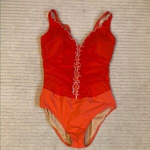 PROFILE Red and Orange One-Piece Swimsuit with Lace-Up Detail